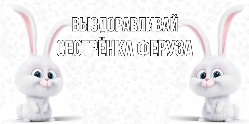 Открытка на каждый день с именем, Сестрёнка-Феруза Выздоравливай не болей с зайцем Прикольная открытка с пожеланием онлайн скачать бесплатно 
