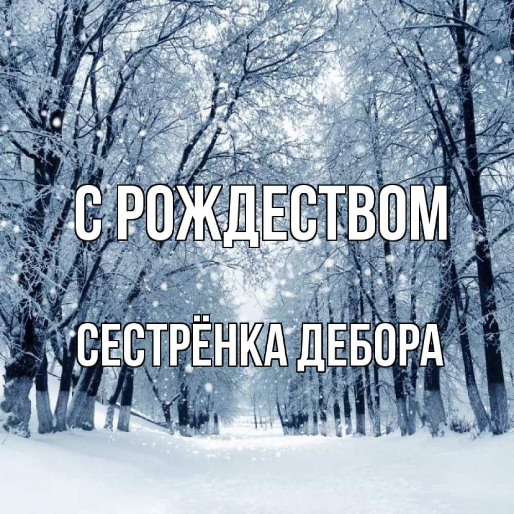 Открытка на каждый день с именем, Сестрёнка-Дебора С рождеством снег, лес, парк Прикольная открытка с пожеланием онлайн скачать бесплатно 