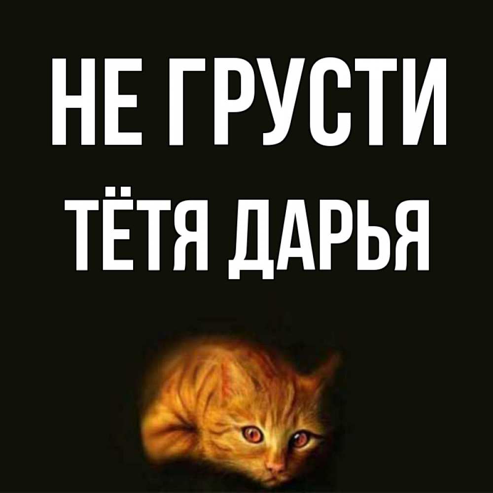 Открытка на каждый день с именем, Тётя-Дарья Не грусти лежащий кот в темноте Прикольная открытка с пожеланием онлайн скачать бесплатно 