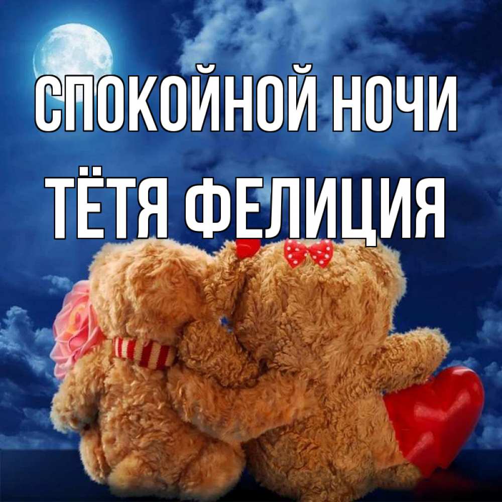 Открытка на каждый день с именем, Тётя-Фелиция Спокойной ночи плюшевые Прикольная открытка с пожеланием онлайн скачать бесплатно 