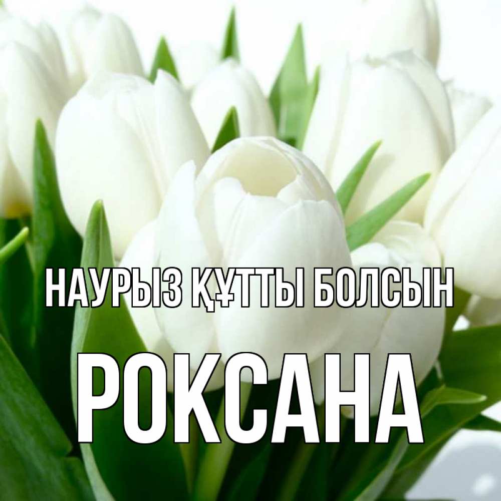 Открытка на каждый день с именем, Роксана Наурыз құтты болсын цветы Прикольная открытка с пожеланием онлайн скачать бесплатно 