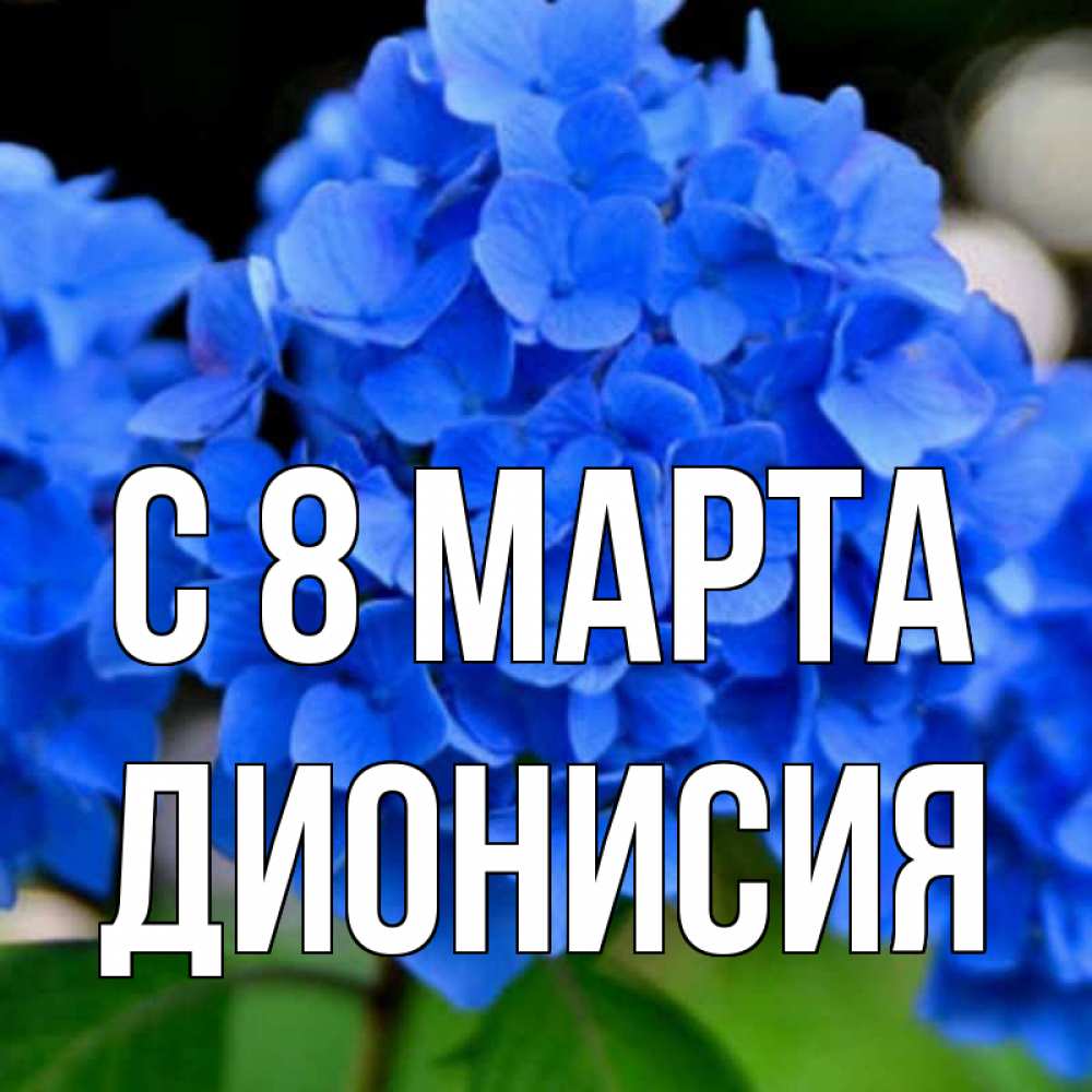 Открытка на каждый день с именем, Дионисия С 8 марта синие цветы Прикольная открытка с пожеланием онлайн скачать бесплатно 