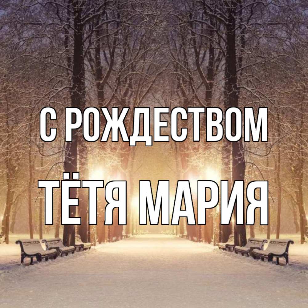 Открытка на каждый день с именем, Тётя-Мария С рождеством зима, парк, фонарь, лес Прикольная открытка с пожеланием онлайн скачать бесплатно 