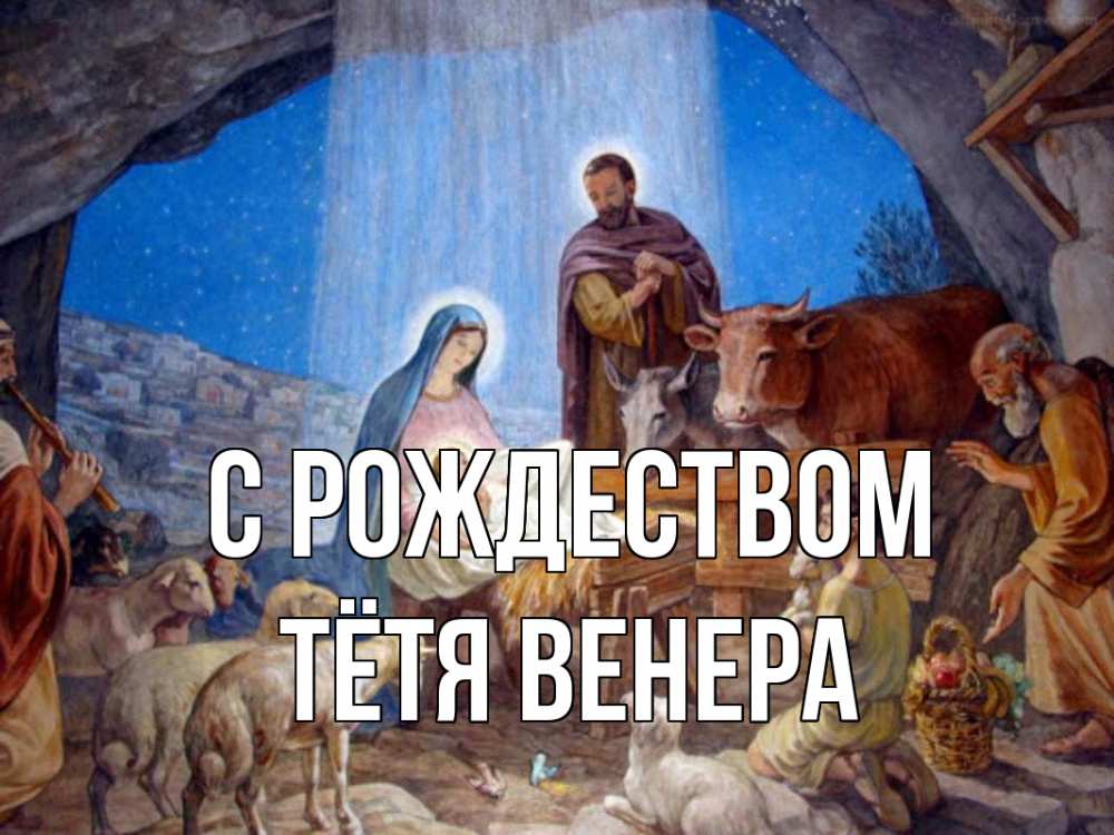 Открытка на каждый день с именем, Тётя-Венера С рождеством Хлев с животными, Иисус, рождество Прикольная открытка с пожеланием онлайн скачать бесплатно 