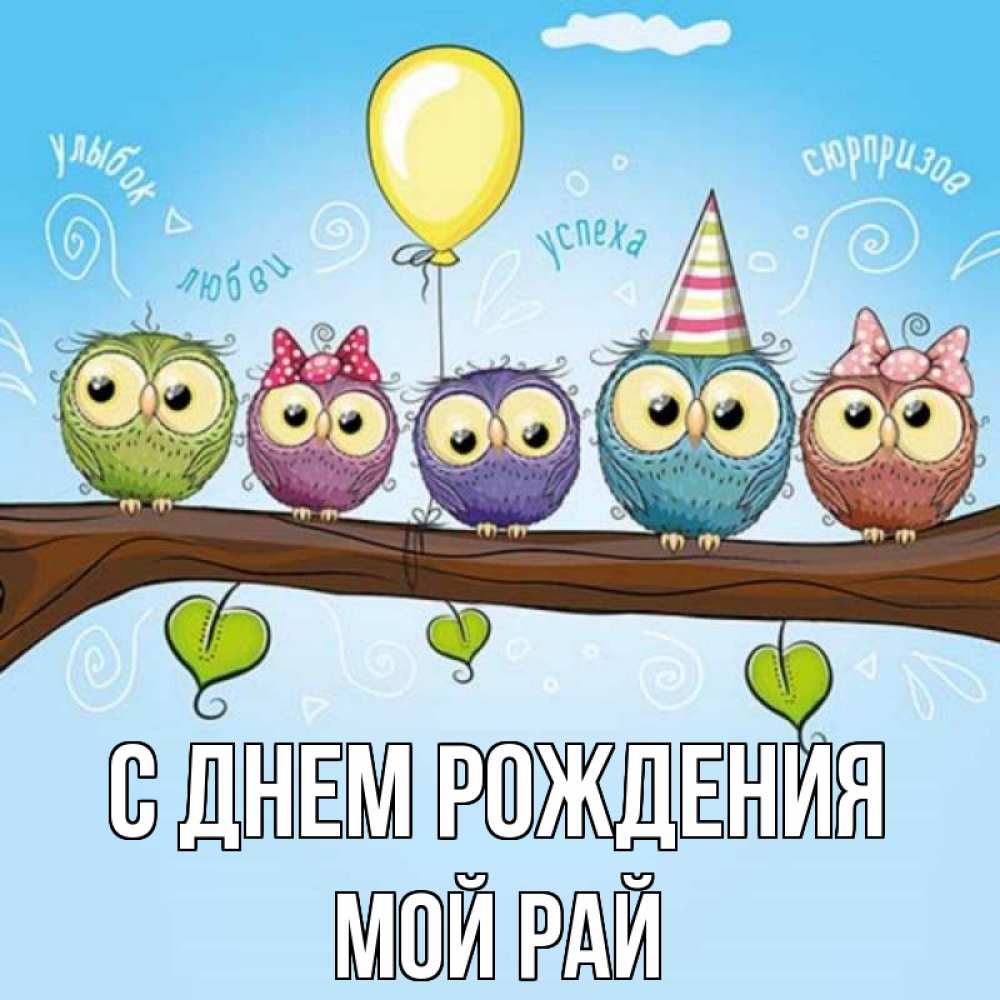 Открытка на каждый день с именем, Мой-рай С днем рождения совы Прикольная открытка с пожеланием онлайн скачать бесплатно 