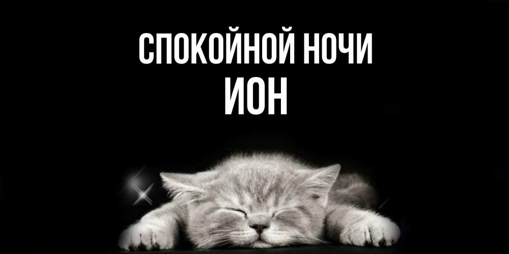Открытка на каждый день с именем, Ион Спокойной ночи спящий котик Прикольная открытка с пожеланием онлайн скачать бесплатно 