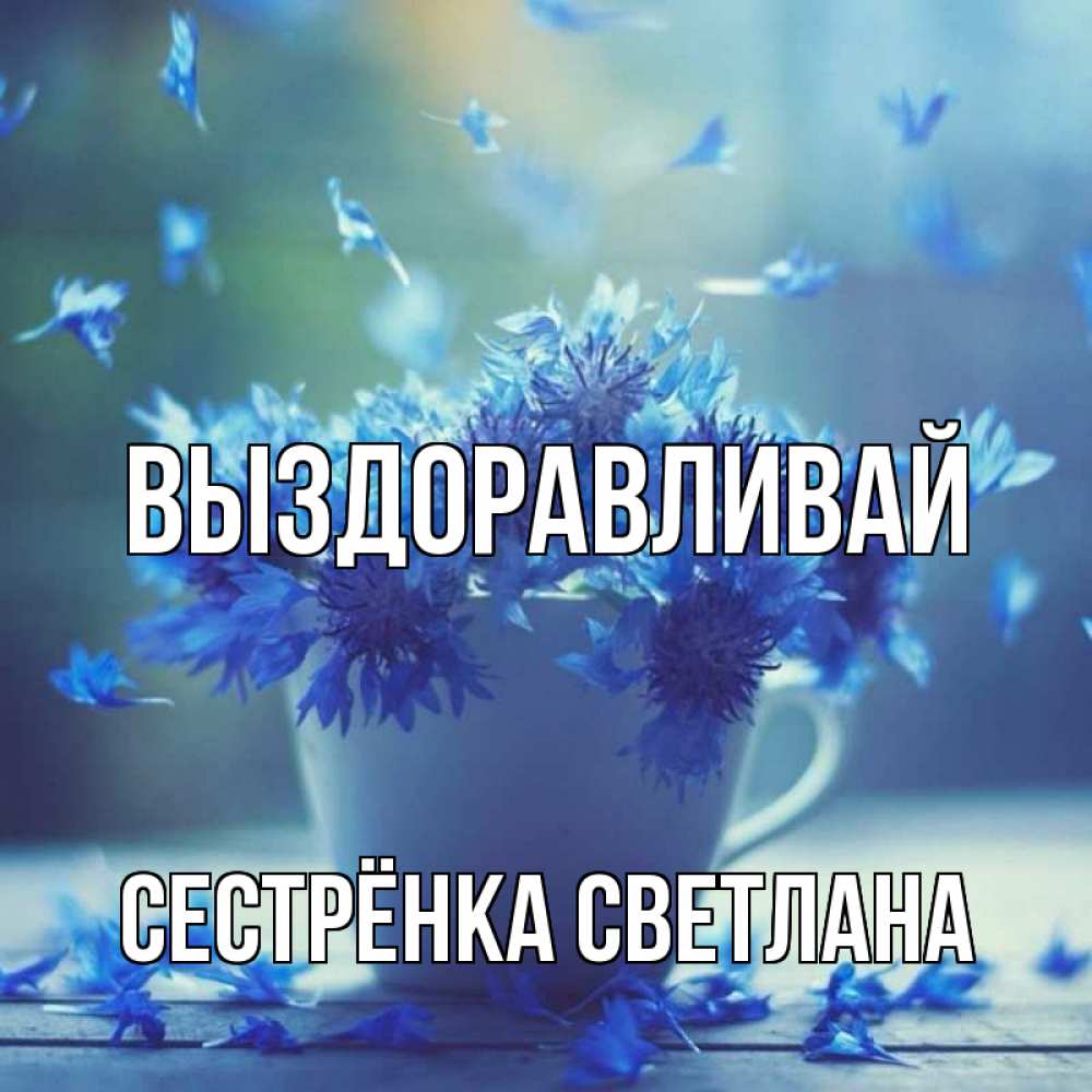 Открытка на каждый день с именем, Сестрёнка-Светлана Выздоравливай кружка с зельем и цветами Прикольная открытка с пожеланием онлайн скачать бесплатно 