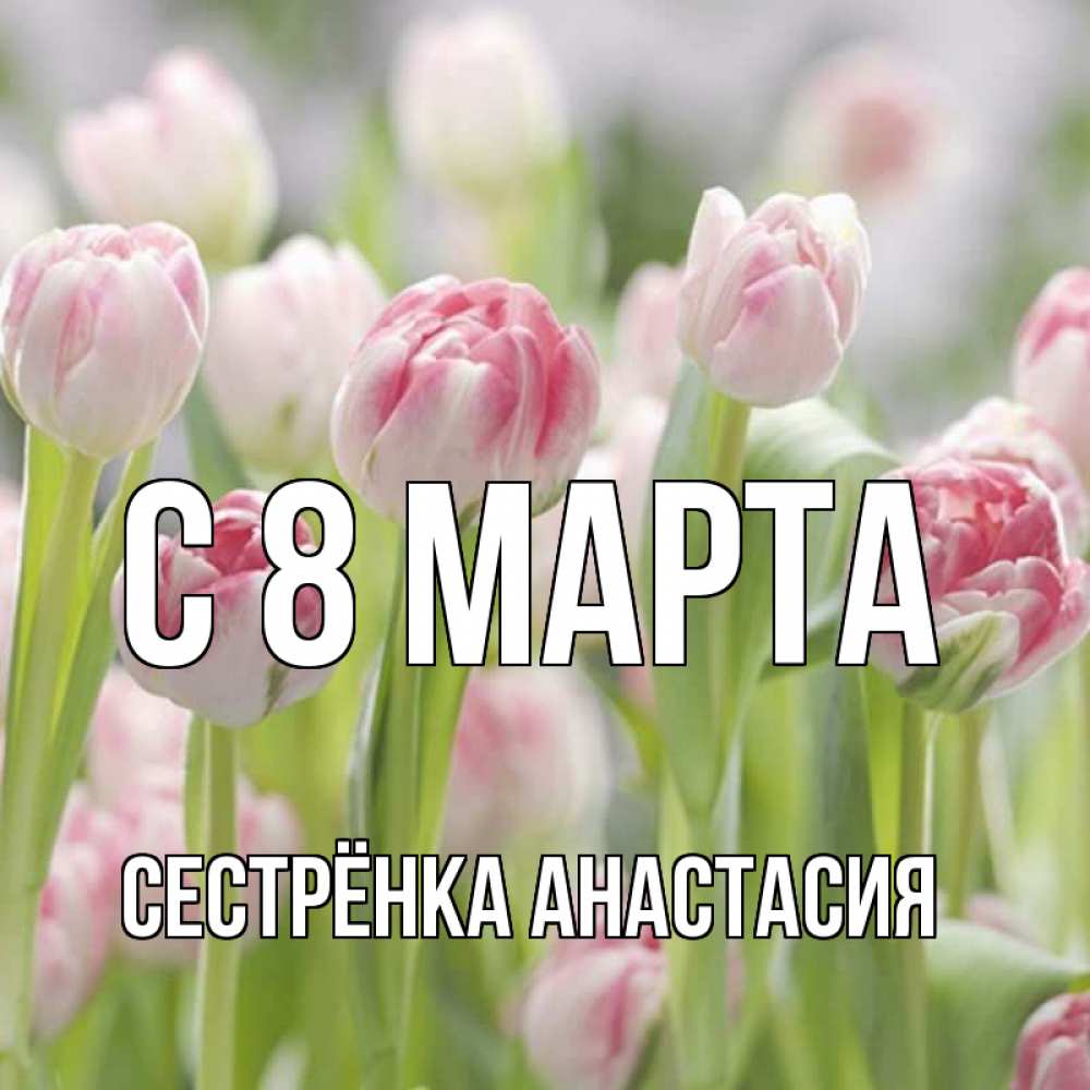 Открытка на каждый день с именем, Сестрёнка-Анастасия С 8 марта цветы Прикольная открытка с пожеланием онлайн скачать бесплатно 