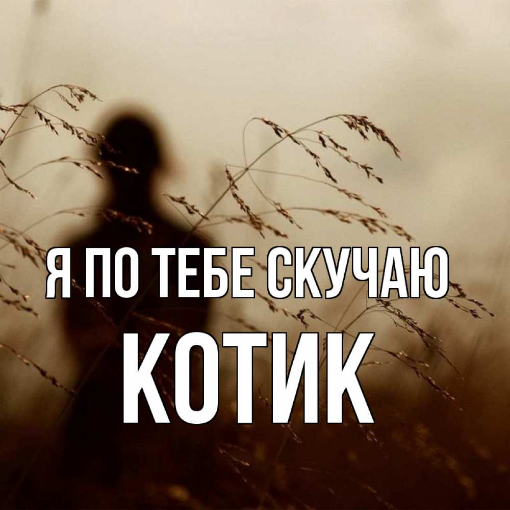 Открытка на каждый день с именем, Котик Я по тебе скучаю силуэт девушки Прикольная открытка с пожеланием онлайн скачать бесплатно 