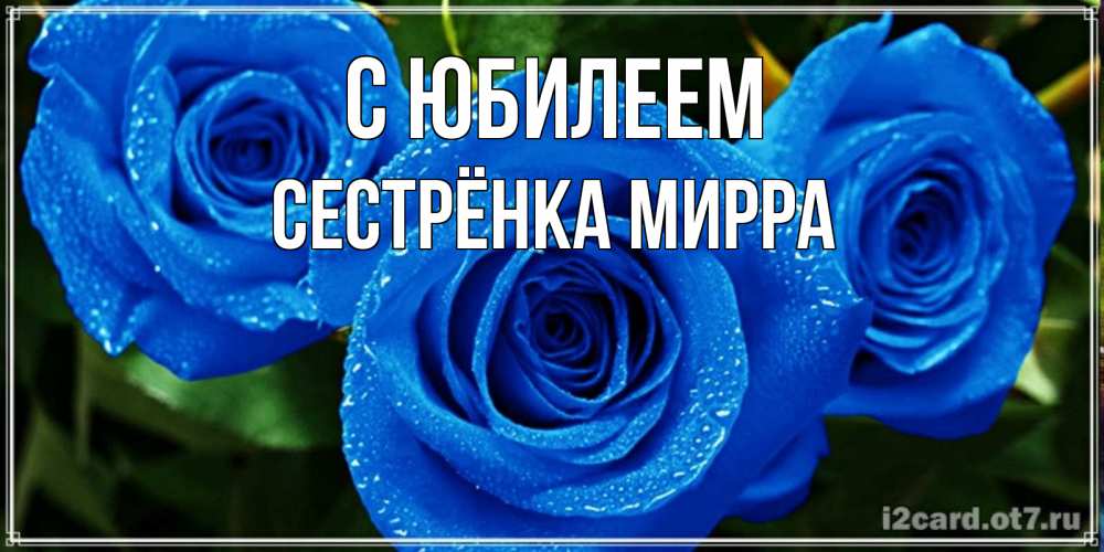 Открытка на каждый день с именем, Сестрёнка-Мирра С юбилеем розы с синим цветом Прикольная открытка с пожеланием онлайн скачать бесплатно 