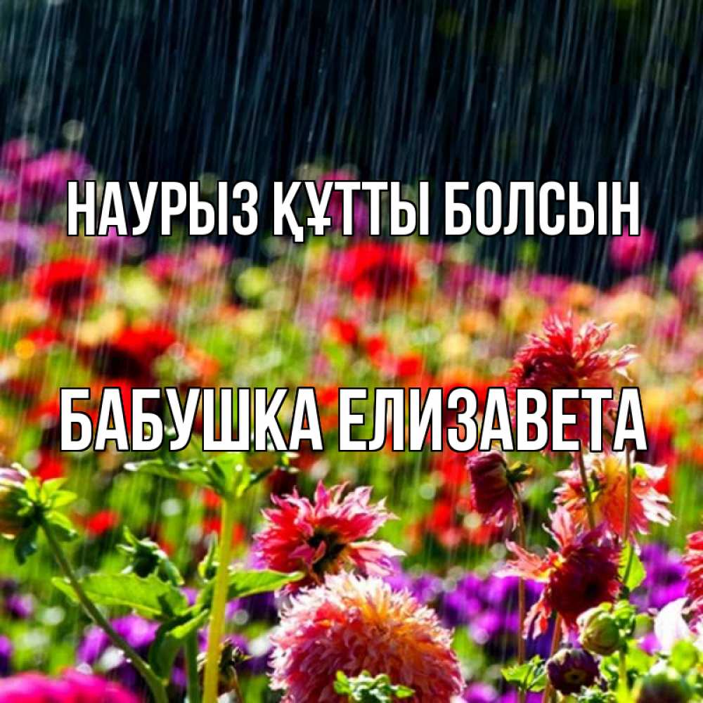 Открытка на каждый день с именем, Бабушка-Елизавета Наурыз құтты болсын цветы под дождиком к наурызу Прикольная открытка с пожеланием онлайн скачать бесплатно 