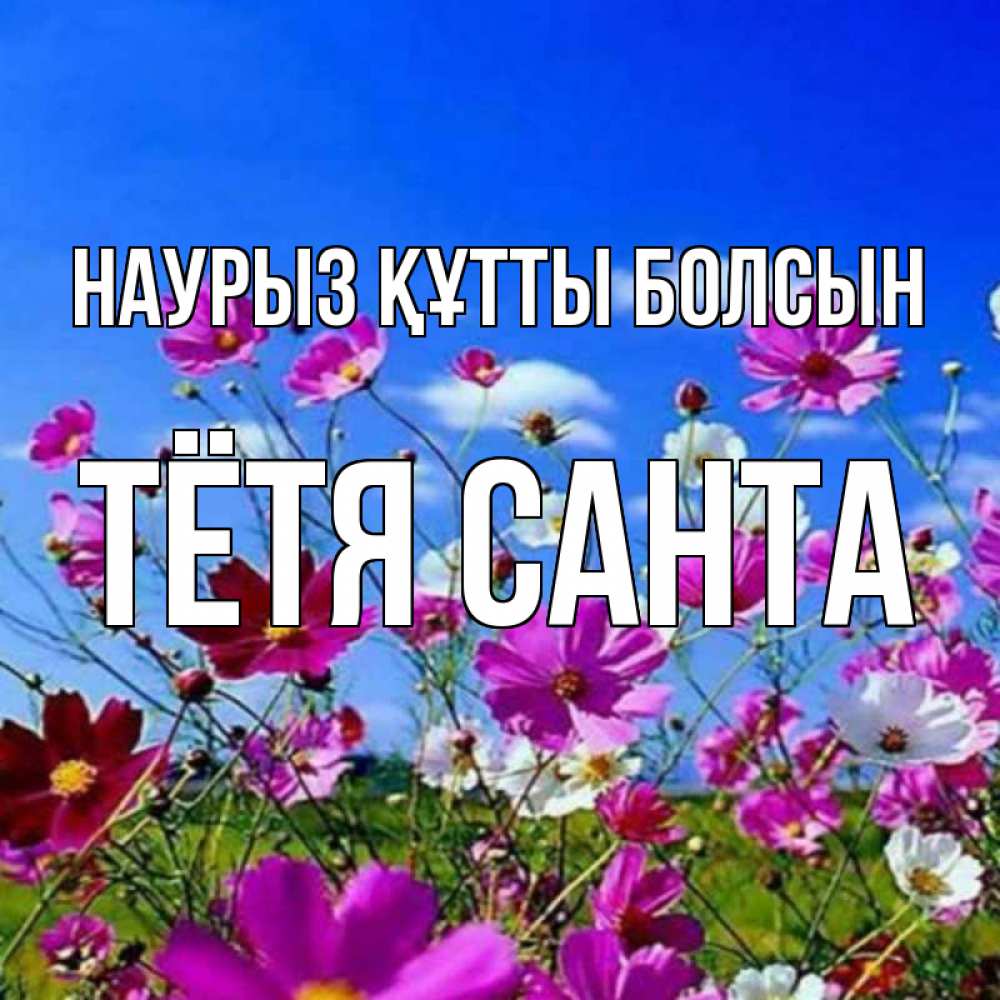 Открытка на каждый день с именем, Тётя-Санта Наурыз құтты болсын цветы Прикольная открытка с пожеланием онлайн скачать бесплатно 