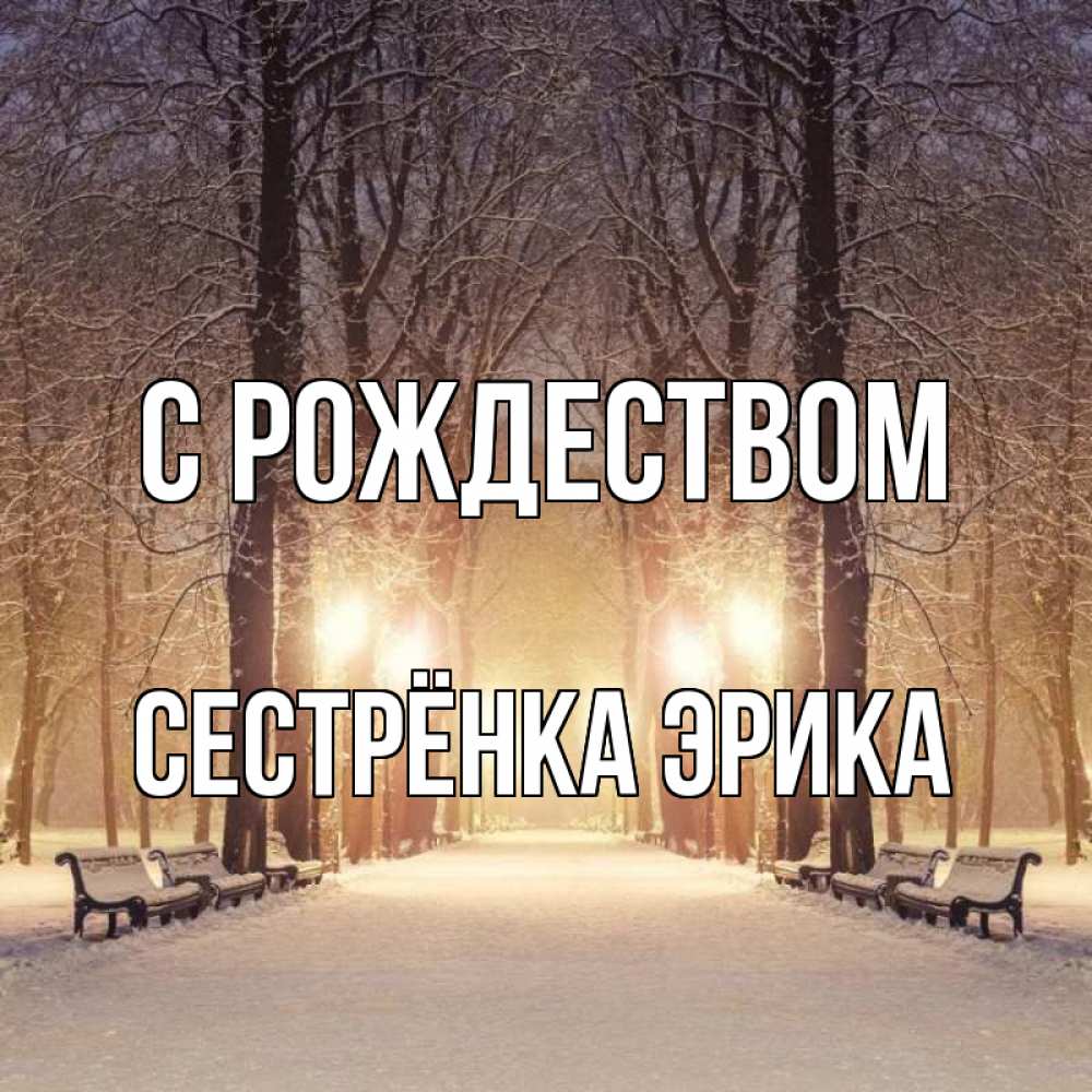Открытка на каждый день с именем, Сестрёнка-Эрика С рождеством зима, парк, фонарь, лес Прикольная открытка с пожеланием онлайн скачать бесплатно 
