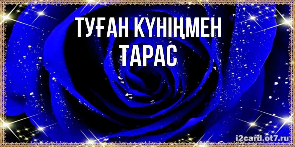Открытка на каждый день с именем, Тарас Туған күніңмен голубые цветы в росе Прикольная открытка с пожеланием онлайн скачать бесплатно 