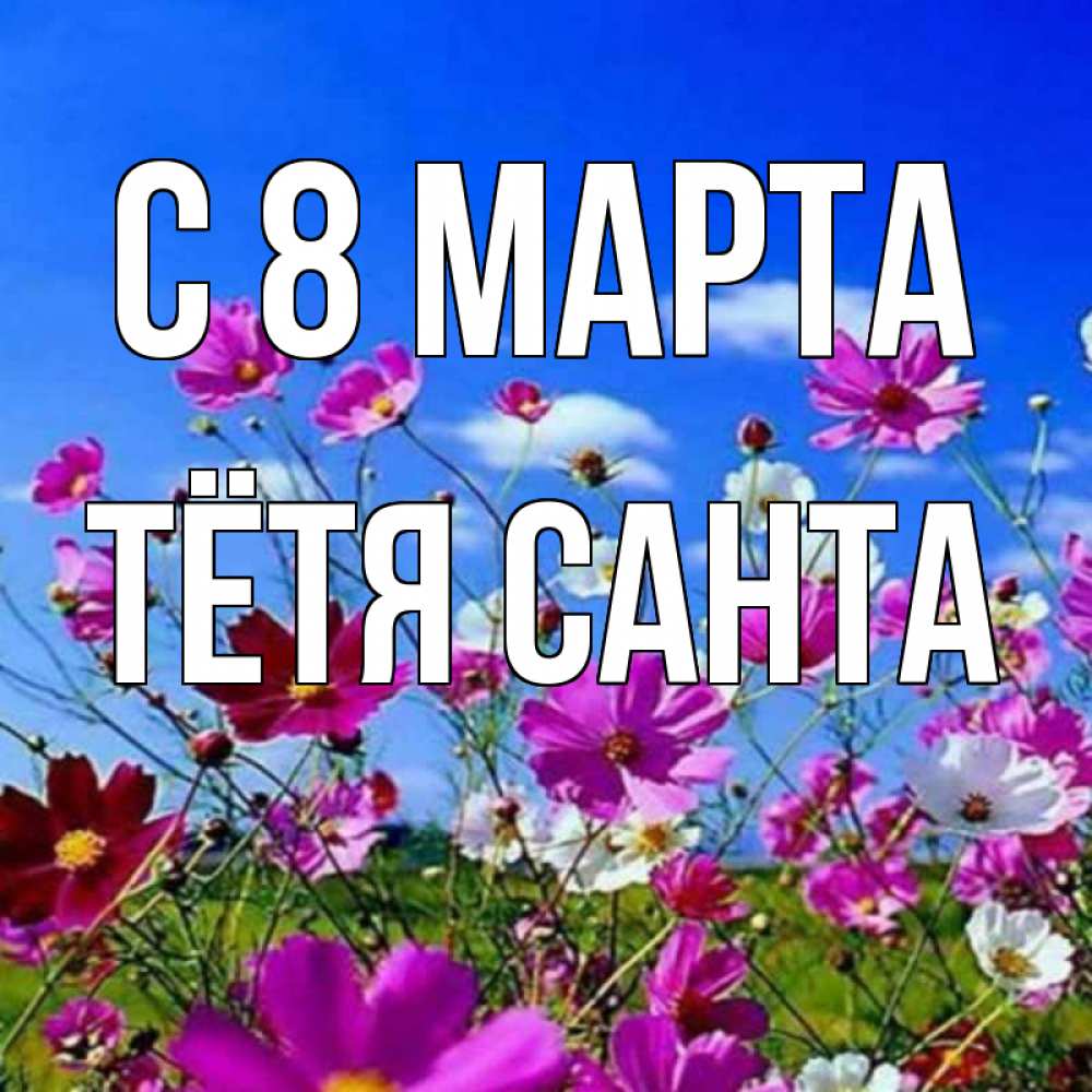Открытка на каждый день с именем, Тётя-Санта С 8 марта цветы Прикольная открытка с пожеланием онлайн скачать бесплатно 