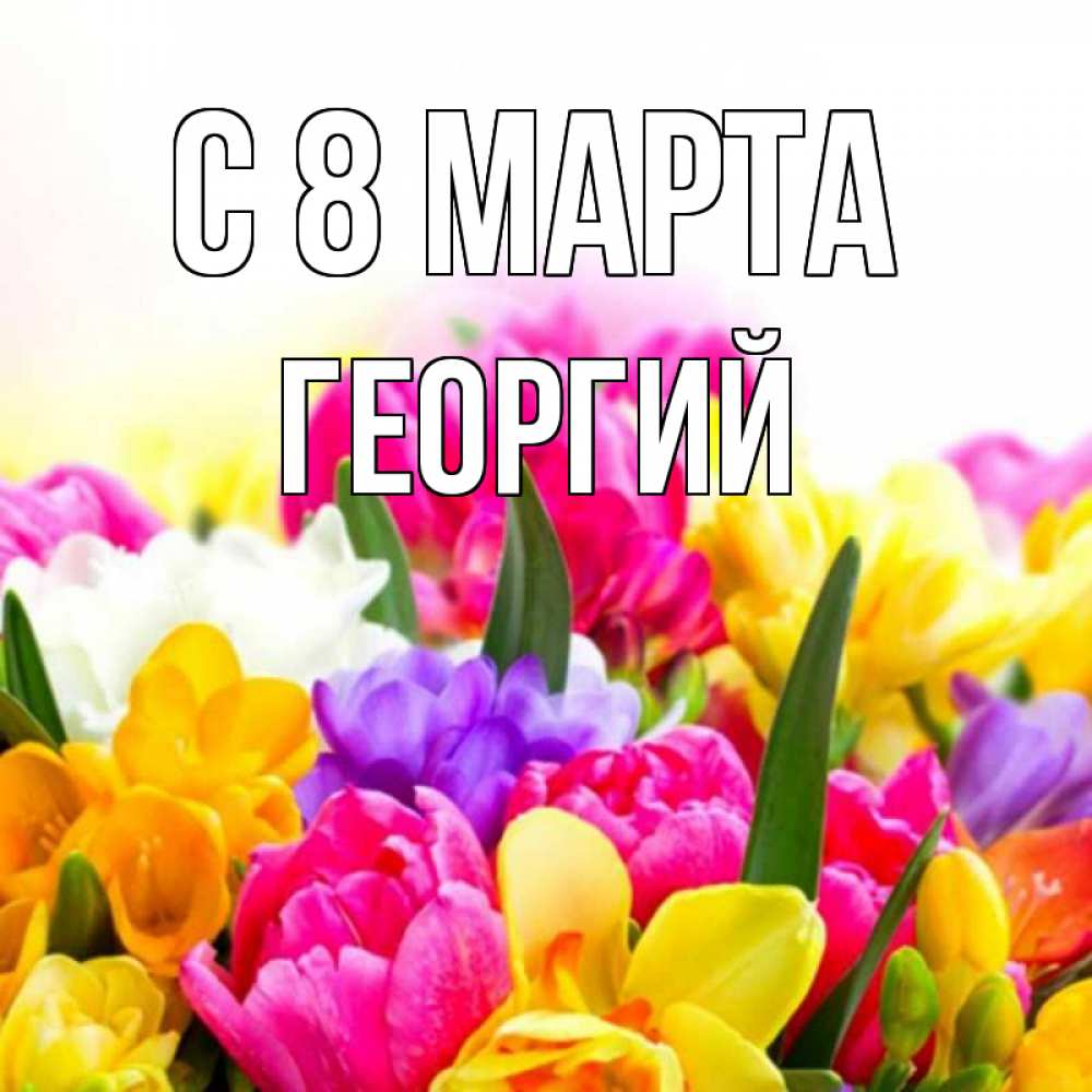 Открытка на каждый день с именем, Георгий С 8 МАРТА тюльпаны Прикольная открытка с пожеланием онлайн скачать бесплатно 