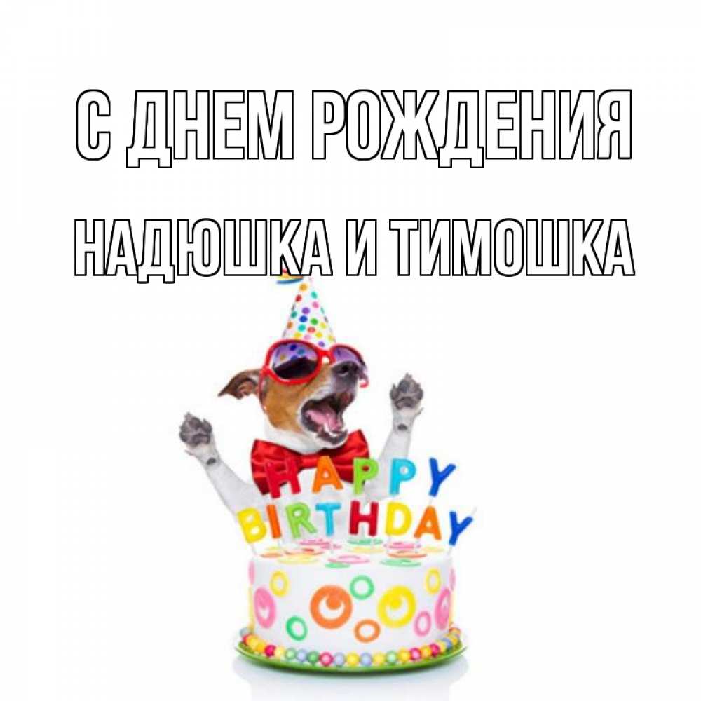 Открытка на каждый день с именем, Надюшка-и-Тимошка С днем рождения тортик Прикольная открытка с пожеланием онлайн скачать бесплатно 