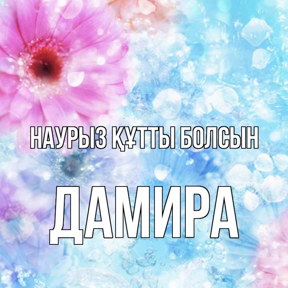 Открытка на каждый день с именем, Дамира Наурыз құтты болсын цветы Прикольная открытка с пожеланием онлайн скачать бесплатно 