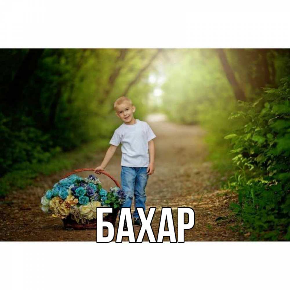 Открытка на каждый день с именем, Бахар Главная мальчик с цветами Прикольная открытка с пожеланием онлайн скачать бесплатно 