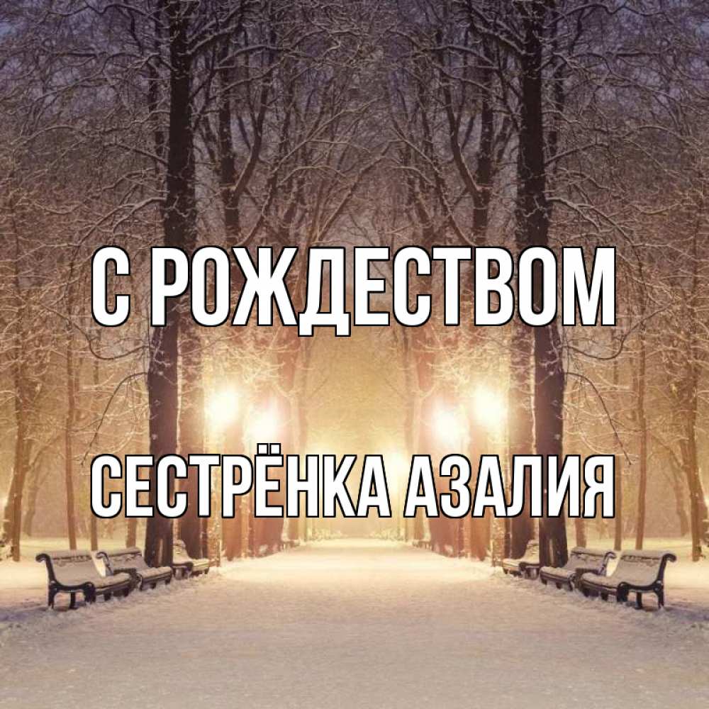 Открытка на каждый день с именем, Сестрёнка-Азалия С рождеством зима, парк, фонарь, лес Прикольная открытка с пожеланием онлайн скачать бесплатно 