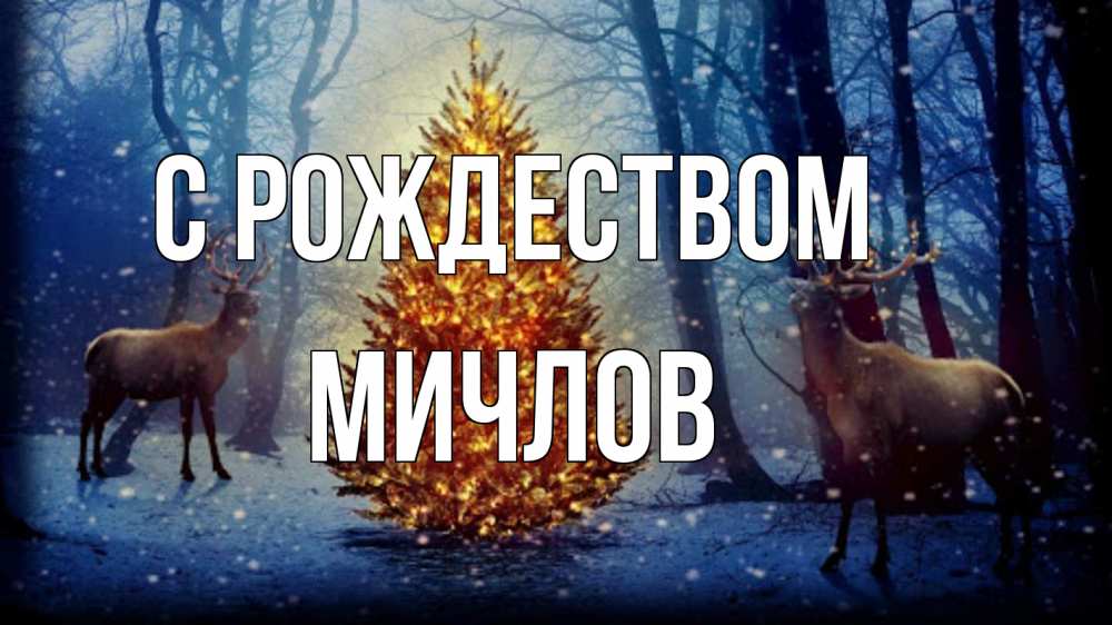 Открытка на каждый день с именем, Мичлов С рождеством олени, новогодняя елка Прикольная открытка с пожеланием онлайн скачать бесплатно 