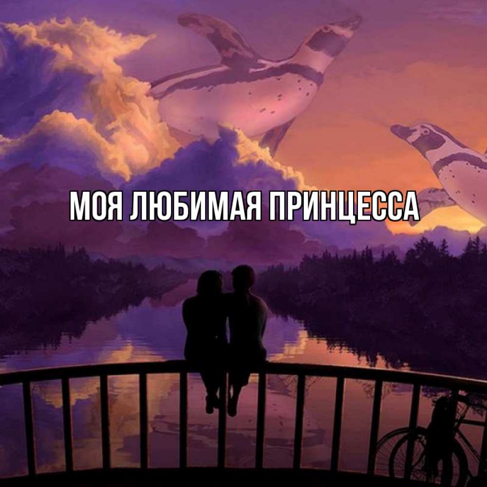 Открытка на каждый день с именем, Моя-Любимая-Принцесса Главная парочка сидит на мосте или на набережной Прикольная открытка с пожеланием онлайн скачать бесплатно 