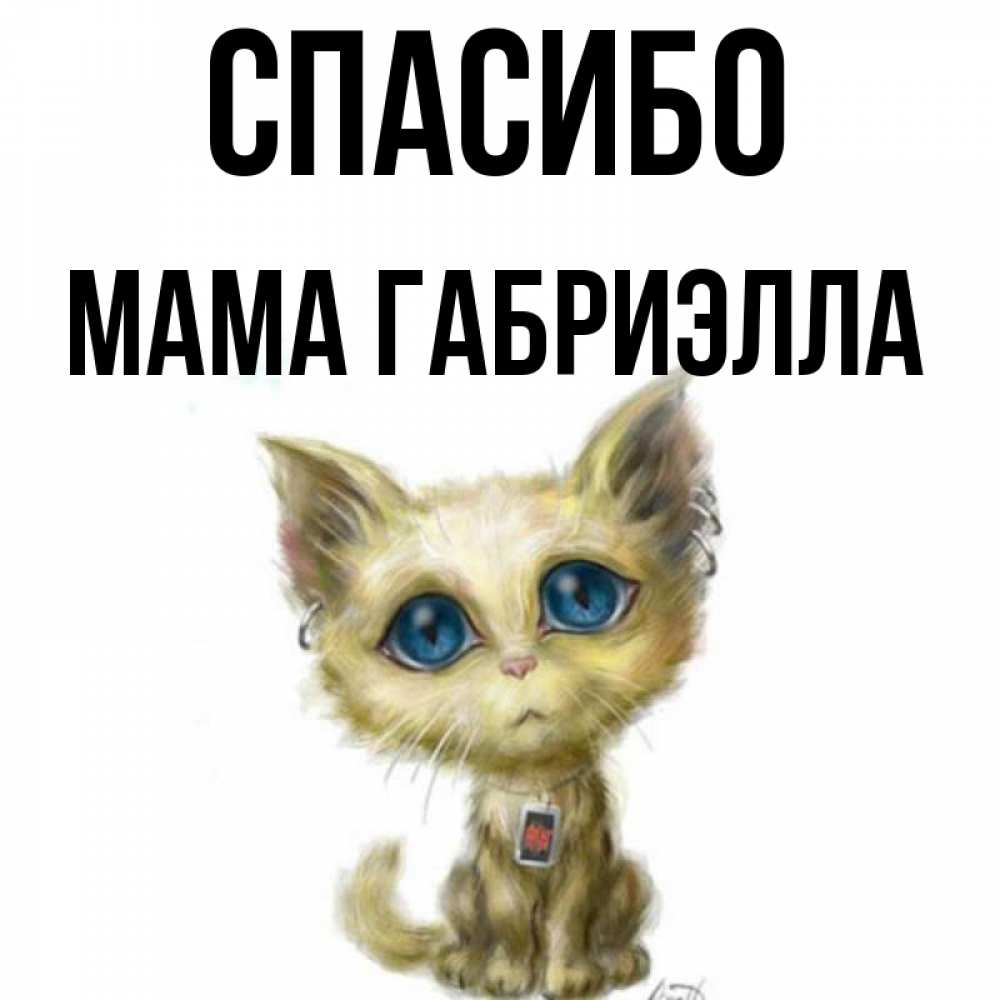 Открытка на каждый день с именем, Мама-Габриэлла Спасибо рисованный кот благодарит вас Прикольная открытка с пожеланием онлайн скачать бесплатно 