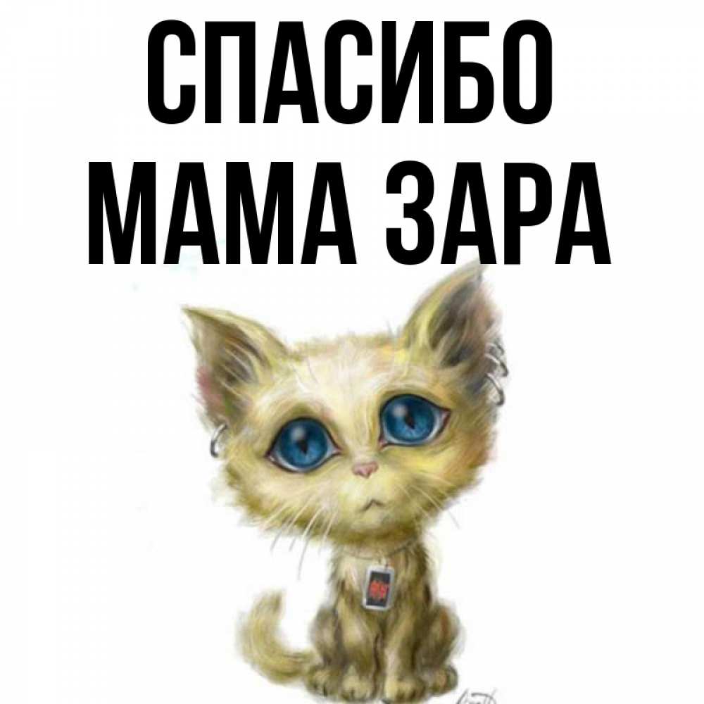 Открытка на каждый день с именем, Мама-Зара Спасибо рисованный кот благодарит вас Прикольная открытка с пожеланием онлайн скачать бесплатно 