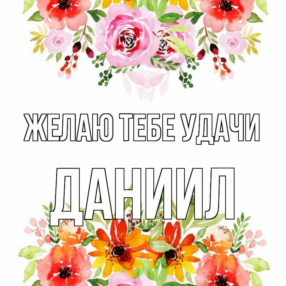 Открытка на каждый день с именем, Даниил Желаю тебе удачи открытка с цветами акварелью Прикольная открытка с пожеланием онлайн скачать бесплатно 