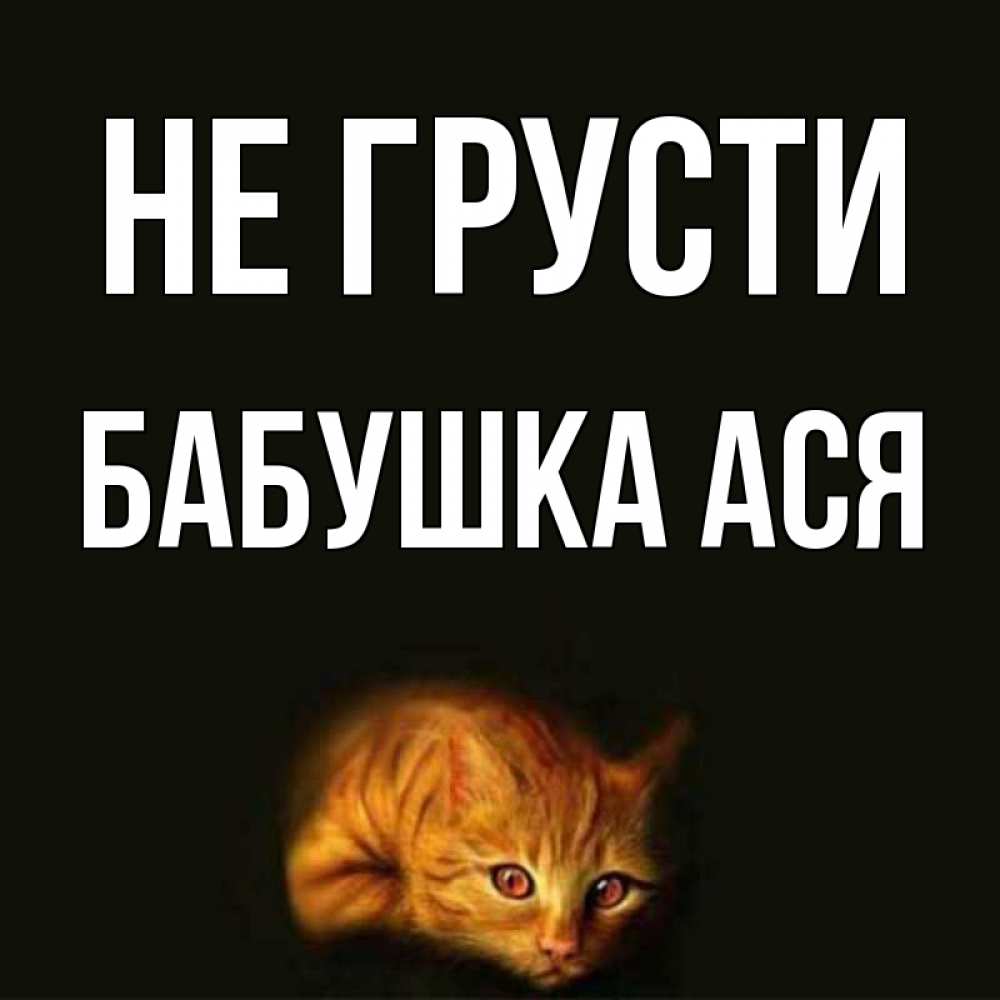 Открытка на каждый день с именем, Бабушка-Ася Не грусти лежащий кот в темноте Прикольная открытка с пожеланием онлайн скачать бесплатно 