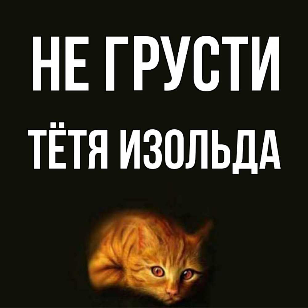 Открытка на каждый день с именем, Тётя-Изольда Не грусти лежащий кот в темноте Прикольная открытка с пожеланием онлайн скачать бесплатно 