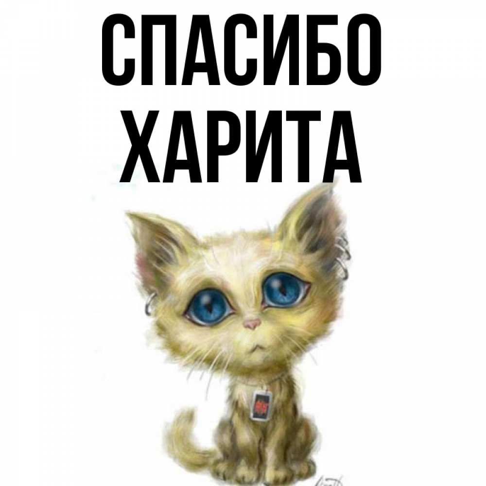 Открытка на каждый день с именем, Харита Спасибо рисованный кот благодарит вас Прикольная открытка с пожеланием онлайн скачать бесплатно 