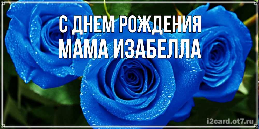Открытка на каждый день с именем, Мама-Изабелла С днем рождения розы с синим цветом Прикольная открытка с пожеланием онлайн скачать бесплатно 