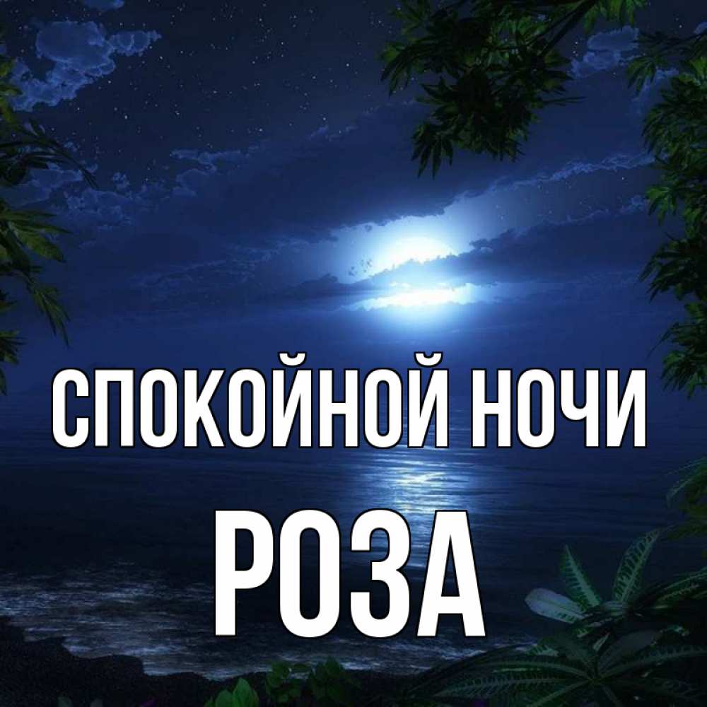 Открытка на каждый день с именем, Роза Спокойной ночи тропический остров Прикольная открытка с пожеланием онлайн скачать бесплатно 