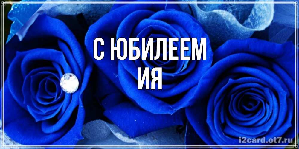 Открытка на каждый день с именем, Ия С юбилеем синие розы в росе Прикольная открытка с пожеланием онлайн скачать бесплатно 