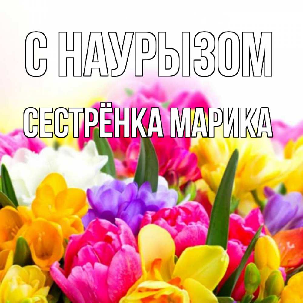 Открытка на каждый день с именем, Сестрёнка-Марика С наурызом тюльпаны Прикольная открытка с пожеланием онлайн скачать бесплатно 