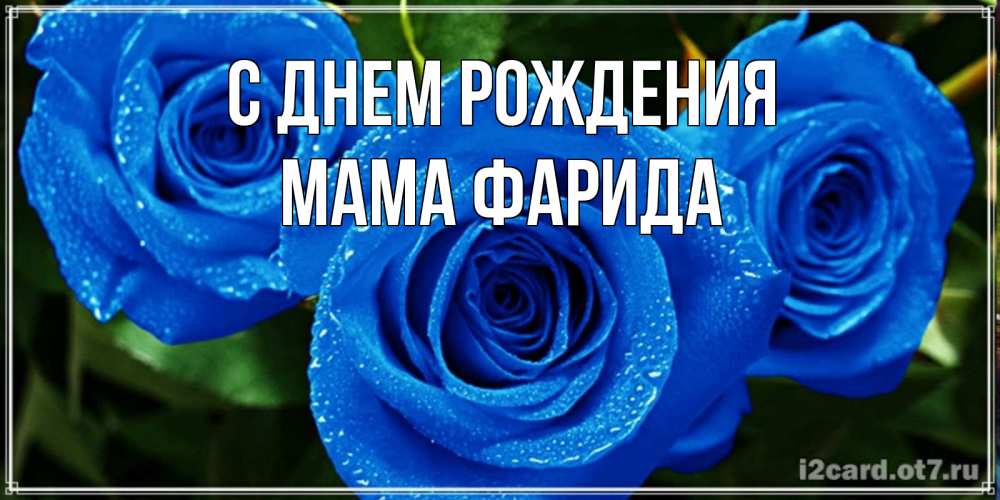 Открытка на каждый день с именем, Мама-Фарида С днем рождения розы с синим цветом Прикольная открытка с пожеланием онлайн скачать бесплатно 