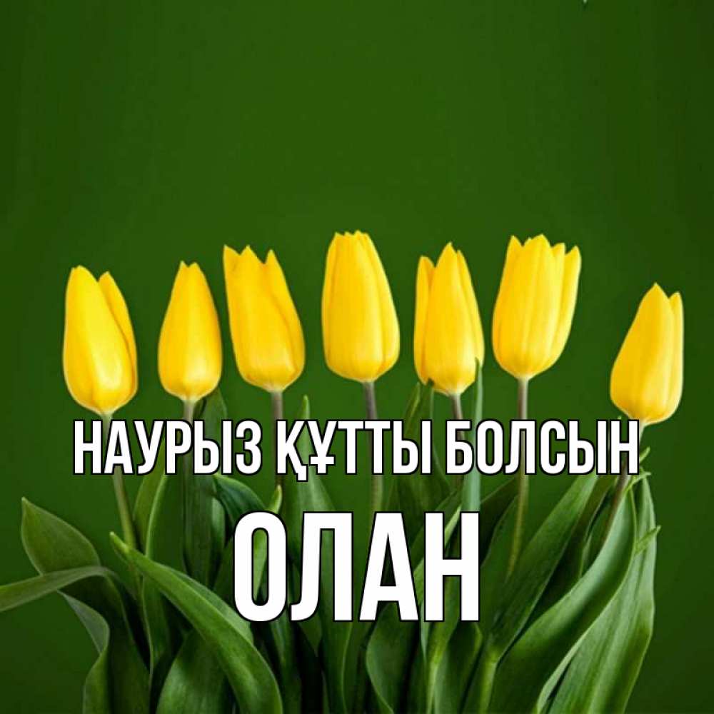 Открытка на каждый день с именем, Олан Наурыз құтты болсын желтого цвета 3 Прикольная открытка с пожеланием онлайн скачать бесплатно 