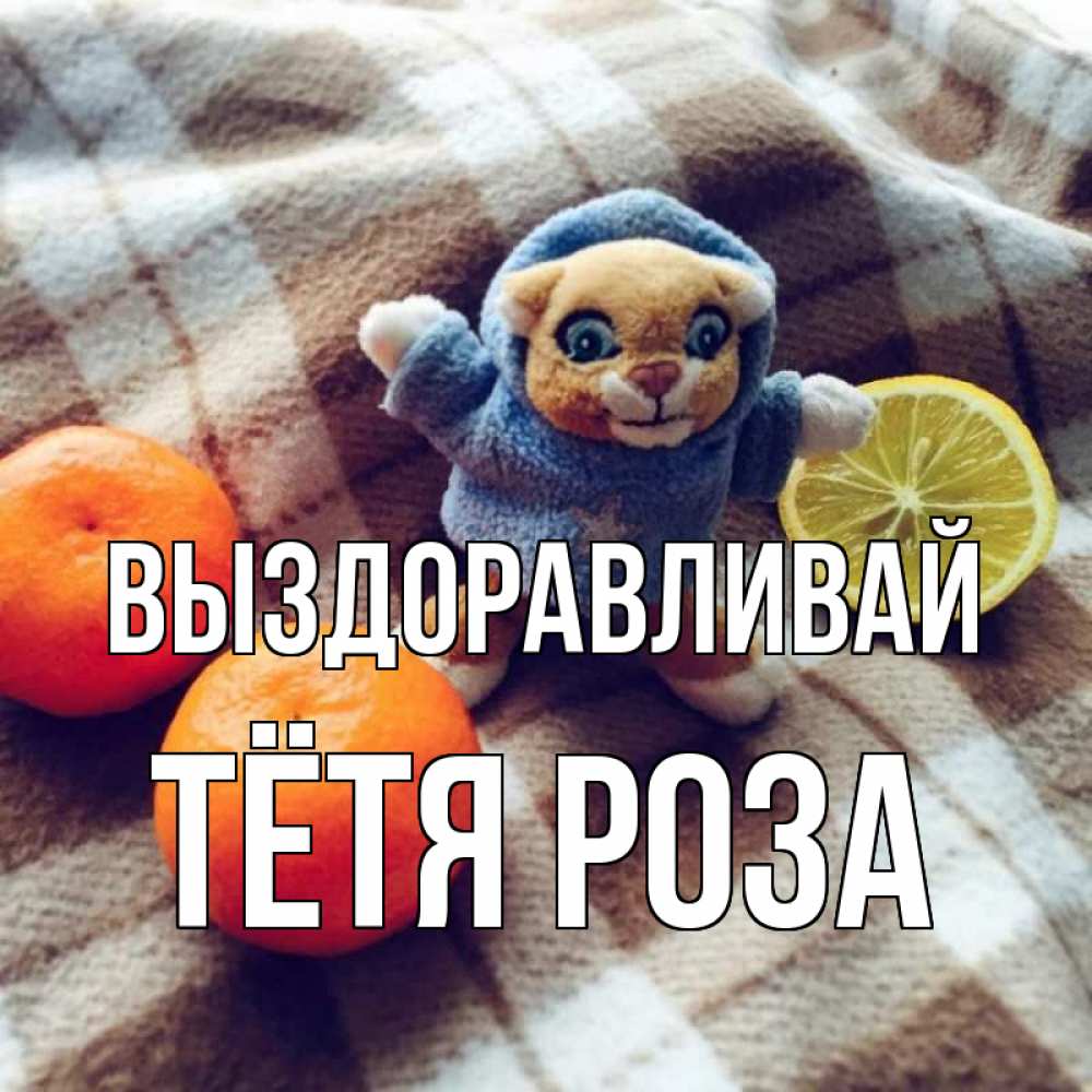 Открытка на каждый день с именем, Тётя-Роза Выздоравливай вот тебе апельсинка и лимон Прикольная открытка с пожеланием онлайн скачать бесплатно 