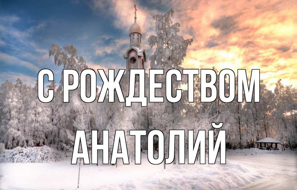 Открытка на каждый день с именем, Анатолий С рождеством лес, зима 2 Прикольная открытка с пожеланием онлайн скачать бесплатно 