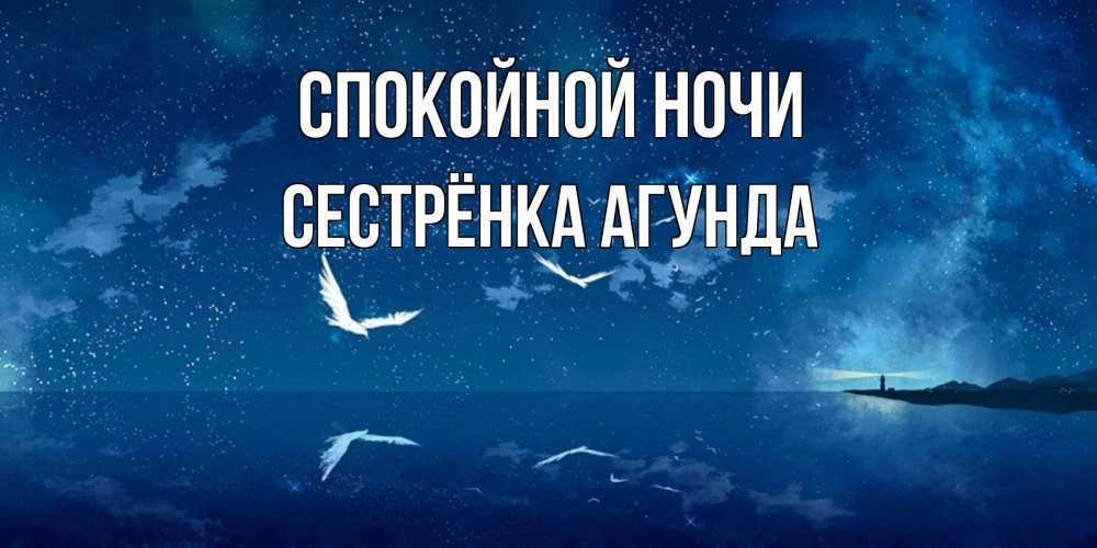 Открытка на каждый день с именем, Сестрёнка-Агунда Спокойной ночи птицы летят на фоне ночного неба Прикольная открытка с пожеланием онлайн скачать бесплатно 