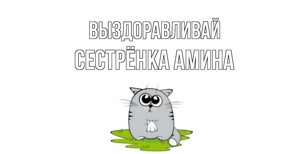 Открытка на каждый день с именем, Сестрёнка-Амина Выздоравливай кот и открытки про выздоровление Прикольная открытка с пожеланием онлайн скачать бесплатно 