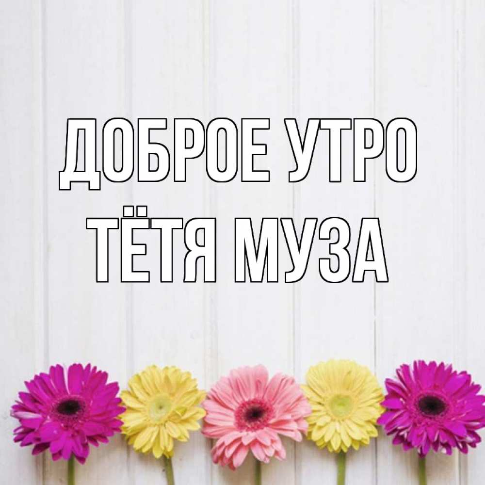 Открытка на каждый день с именем, Тётя-Муза Доброе утро красный желтый и розовый цветок Прикольная открытка с пожеланием онлайн скачать бесплатно 