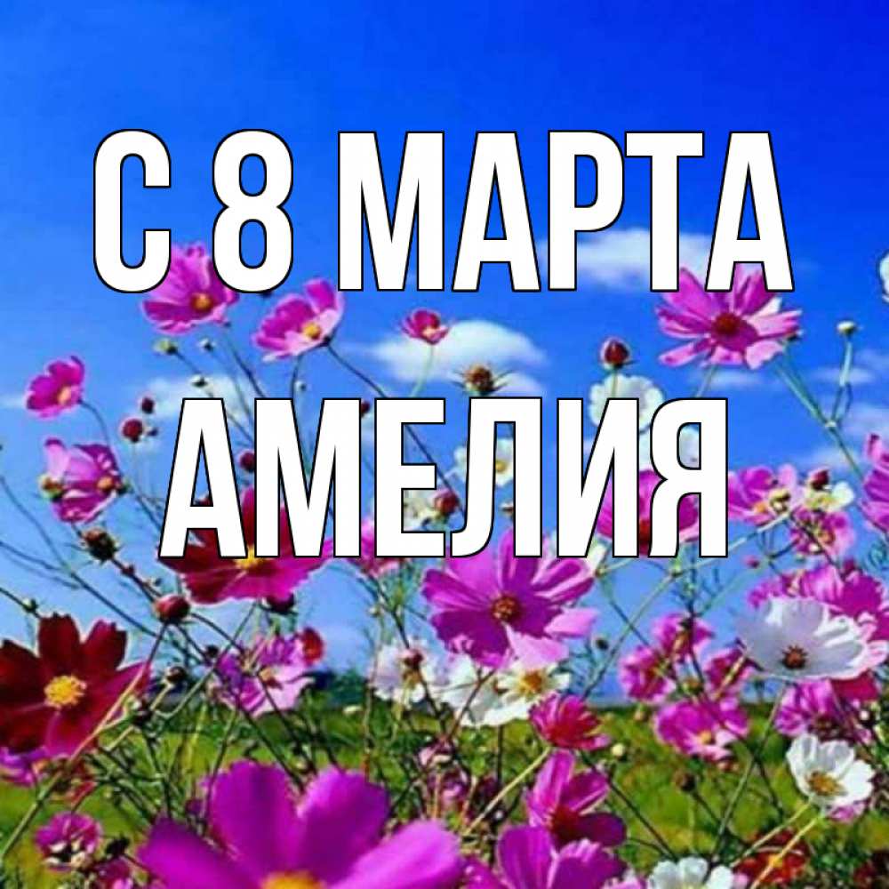 Открытка на каждый день с именем, Амелия С 8 МАРТА цветы Прикольная открытка с пожеланием онлайн скачать бесплатно 