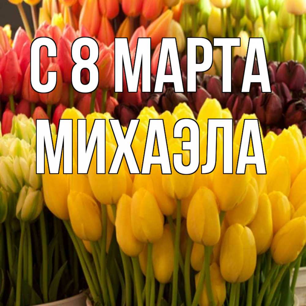 Открытка на каждый день с именем, Михаэла С 8 МАРТА цветы Прикольная открытка с пожеланием онлайн скачать бесплатно 