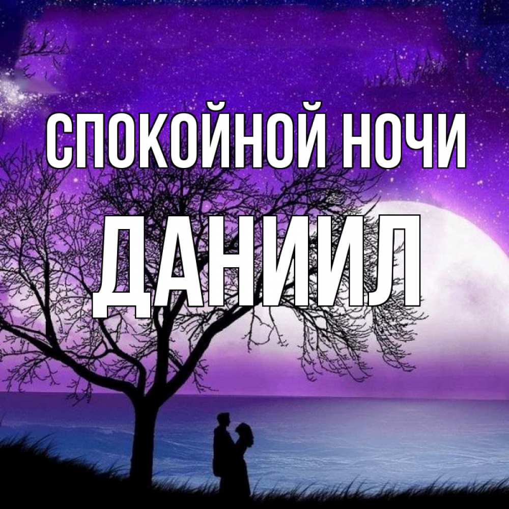 Открытка на каждый день с именем, Даниил Спокойной ночи огромная луна и парочка Прикольная открытка с пожеланием онлайн скачать бесплатно 