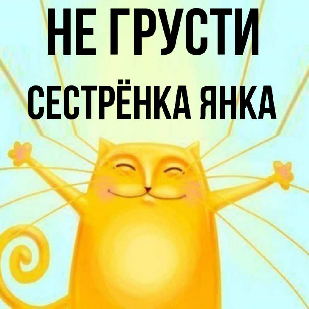 Открытка на каждый день с именем, Сестрёнка-Янка Не грусти обнимашки усатые Прикольная открытка с пожеланием онлайн скачать бесплатно 