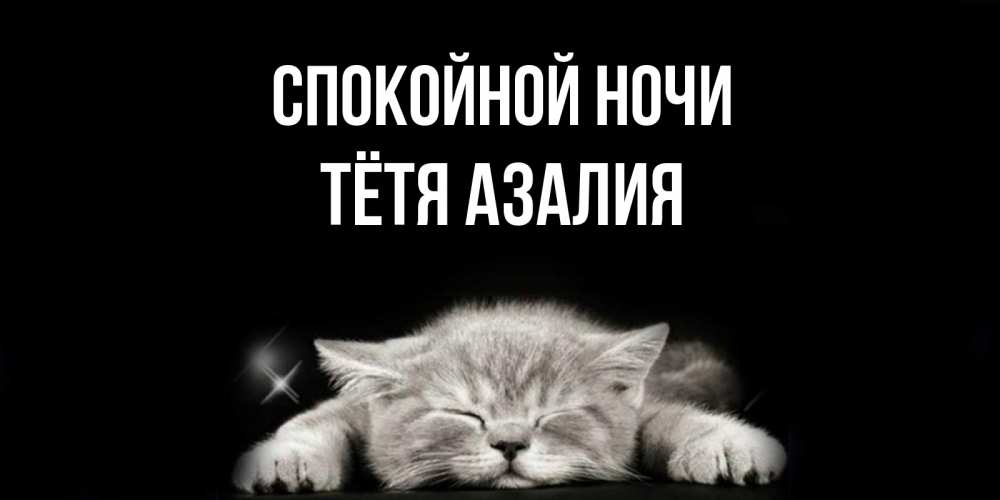 Открытка на каждый день с именем, Тётя-Азалия Спокойной ночи спящий котик Прикольная открытка с пожеланием онлайн скачать бесплатно 