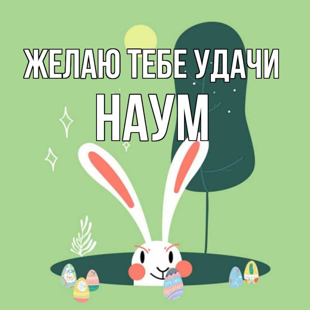 Открытка на каждый день с именем, Наум Желаю тебе удачи заяц Прикольная открытка с пожеланием онлайн скачать бесплатно 
