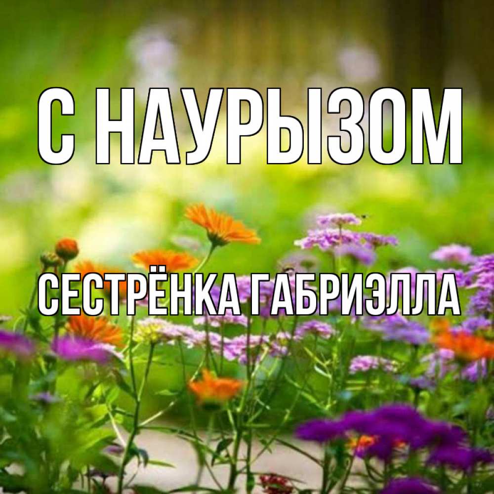 Открытка на каждый день с именем, Сестрёнка-Габриэлла С наурызом цветы Прикольная открытка с пожеланием онлайн скачать бесплатно 